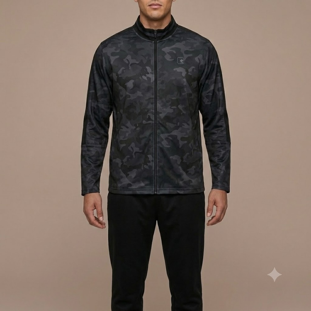 AND1 Black Grey Camo Logo Full Zip Track Jacket Mens XL/EG/TG Polyester